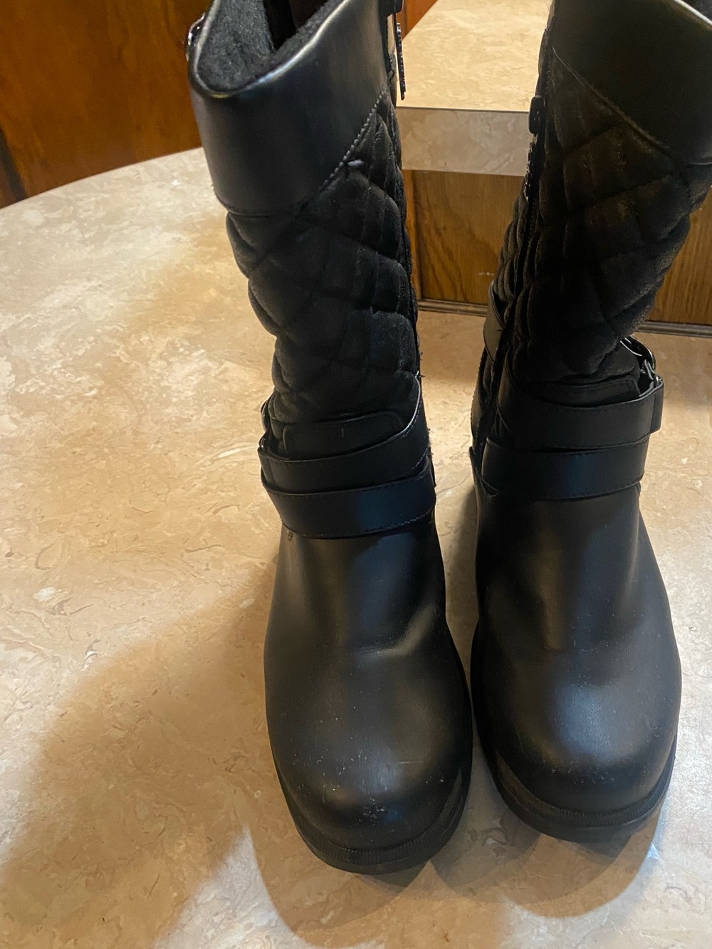 totes Black Quilted Mid-Calf Strap Heeled Boots